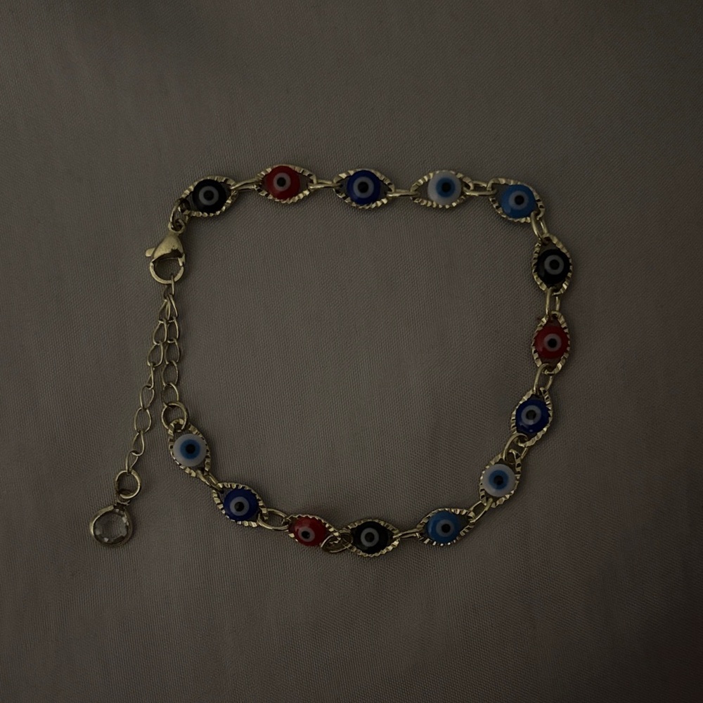 Evil Eye Gold Bracelet with Multicolor Accents